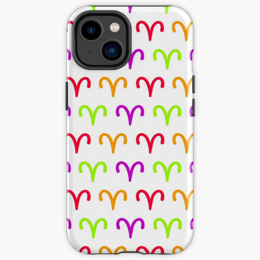 Coque antishock iPhone Signe bélier multicolore, symbole du zodiaque astrologie fond blanc